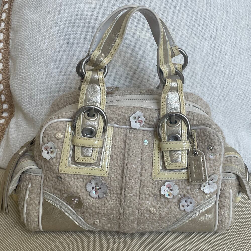 Coach Mini Soho Rogue Boston Bag 10071 | Wool Bouclé Swarovski Rare Y2K Cottage
